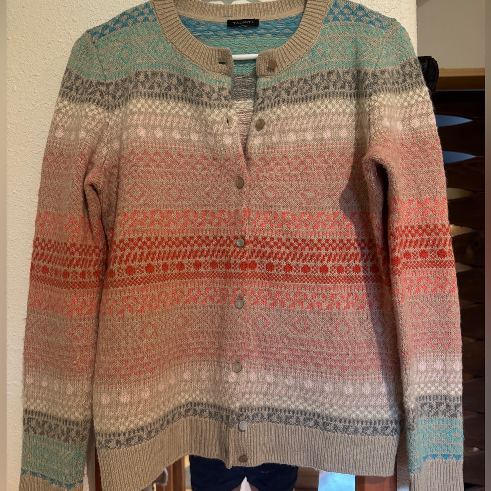 Talbots Lambswool Fairisle Cardigan Sweater